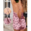 image:imageEkouaer Womens Satin Pajama Set Backless Cami Top and Shorts Soft Pjs Set for Lounging or SleepwearBright Pink Love