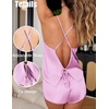image:imageEkouaer Womens Satin Pajama Set Backless Cami Top and Shorts Soft Pjs Set for Lounging or SleepwearBright Purple