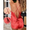 image:imageEkouaer Womens Satin Pajama Set Backless Cami Top and Shorts Soft Pjs Set for Lounging or SleepwearBright Red
