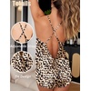 image:imageEkouaer Womens Satin Pajama Set Backless Cami Top and Shorts Soft Pjs Set for Lounging or SleepwearBrown Leopard
