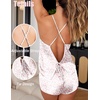 image:imageEkouaer Womens Satin Pajama Set Backless Cami Top and Shorts Soft Pjs Set for Lounging or SleepwearLight Pink Leopard