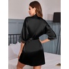 image:imageEkouaer Womens Satin Robes Sexy Lace Cami Nightwear Silk Bridesmaid Lingerie Kimono 34 Sleeve SleepwearBlack
