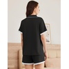 image:imageEkouaer Womens Short Sleeve Pajamas Set Soft Sleepwear Button Down Lounge Set Lace Top and Shorts Pj NightwearBlack