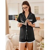 image:imageEkouaer Womens Short Sleeve Pajamas Set Soft Sleepwear Button Down Lounge Set Lace Top and Shorts Pj NightwearBlack