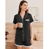 image:imageEkouaer Womens Short Sleeve Pajamas Set Soft Sleepwear Button Down Lounge Set Lace Top and Shorts Pj NightwearBlack