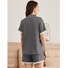 image:imageEkouaer Womens Short Sleeve Pajamas Set Soft Sleepwear Button Down Lounge Set Lace Top and Shorts Pj NightwearDeep Grey