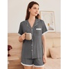 image:imageEkouaer Womens Short Sleeve Pajamas Set Soft Sleepwear Button Down Lounge Set Lace Top and Shorts Pj NightwearDeep Grey