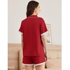 image:imageEkouaer Womens Short Sleeve Pajamas Set Soft Sleepwear Button Down Lounge Set Lace Top and Shorts Pj NightwearDeep Red