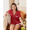 image:imageEkouaer Womens Short Sleeve Pajamas Set Soft Sleepwear Button Down Lounge Set Lace Top and Shorts Pj NightwearDeep Red