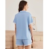 image:imageEkouaer Womens Short Sleeve Pajamas Set Soft Sleepwear Button Down Lounge Set Lace Top and Shorts Pj NightwearLight Blue