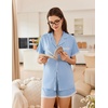 image:imageEkouaer Womens Short Sleeve Pajamas Set Soft Sleepwear Button Down Lounge Set Lace Top and Shorts Pj NightwearLight Blue