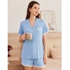 image:imageEkouaer Womens Short Sleeve Pajamas Set Soft Sleepwear Button Down Lounge Set Lace Top and Shorts Pj NightwearLight Blue