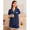 image:imageEkouaer Womens Short Sleeve Pajamas Set Soft Sleepwear Button Down Lounge Set Lace Top and Shorts Pj NightwearNavy Blue