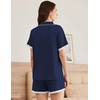image:imageEkouaer Womens Short Sleeve Pajamas Set Soft Sleepwear Button Down Lounge Set Lace Top and Shorts Pj NightwearNavy Blue