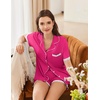 image:imageEkouaer Womens Short Sleeve Pajamas Set Soft Sleepwear Button Down Lounge Set Lace Top and Shorts Pj NightwearRose Red