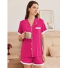 image:imageEkouaer Womens Short Sleeve Pajamas Set Soft Sleepwear Button Down Lounge Set Lace Top and Shorts Pj NightwearRose Red
