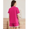 image:imageEkouaer Womens Short Sleeve Pajamas Set Soft Sleepwear Button Down Lounge Set Lace Top and Shorts Pj NightwearRose Red
