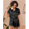 image:imageEkouaer Womens Silk Pajama Sets Button Up Satin Pjs Short Sleeve 2 Piece Pj Sets Cute Lounge Sets with Chest PocketA Black