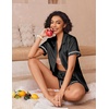 image:imageEkouaer Womens Silk Pajama Sets Button Up Satin Pjs Short Sleeve 2 Piece Pj Sets Cute Lounge Sets with Chest PocketA Black