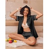 image:imageEkouaer Womens Silk Pajama Sets Button Up Satin Pjs Short Sleeve 2 Piece Pj Sets Cute Lounge Sets with Chest PocketA Black