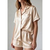 image:imageEkouaer Womens Silk Pajama Sets Button Up Satin Pjs Short Sleeve 2 Piece Pj Sets Cute Lounge Sets with Chest PocketA Champagne