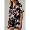 image:imageEkouaer Womens Silk Pajama Sets Button Up Satin Pjs Short Sleeve 2 Piece Pj Sets Cute Lounge Sets with Chest PocketBlack Flowers