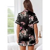 image:imageEkouaer Womens Silk Pajama Sets Button Up Satin Pjs Short Sleeve 2 Piece Pj Sets Cute Lounge Sets with Chest PocketBlack Flowers