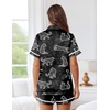 image:imageEkouaer Womens Silk Pajama Sets Button Up Satin Pjs Short Sleeve 2 Piece Pj Sets Cute Lounge Sets with Chest PocketBlack Leopard