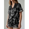 image:imageEkouaer Womens Silk Pajama Sets Button Up Satin Pjs Short Sleeve 2 Piece Pj Sets Cute Lounge Sets with Chest PocketBlack Leopard
