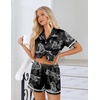image:imageEkouaer Womens Silk Pajama Sets Button Up Satin Pjs Short Sleeve 2 Piece Pj Sets Cute Lounge Sets with Chest PocketBlack Leopard