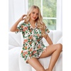 image:imageEkouaer Womens Silk Pajama Sets Button Up Satin Pjs Short Sleeve 2 Piece Pj Sets Cute Lounge Sets with Chest PocketChrysanthemum