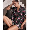 image:imageEkouaer Womens Silk Pajama Sets Button Up Satin Pjs Short Sleeve 2 Piece Pj Sets Cute Lounge Sets with Chest PocketFlamingo
