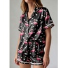 image:imageEkouaer Womens Silk Pajama Sets Button Up Satin Pjs Short Sleeve 2 Piece Pj Sets Cute Lounge Sets with Chest PocketFlamingo