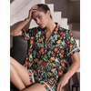 image:imageEkouaer Womens Silk Pajama Sets Button Up Satin Pjs Short Sleeve 2 Piece Pj Sets Cute Lounge Sets with Chest PocketFlowers