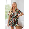 image:imageEkouaer Womens Silk Pajama Sets Button Up Satin Pjs Short Sleeve 2 Piece Pj Sets Cute Lounge Sets with Chest PocketFlowers