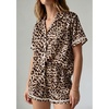 image:imageEkouaer Womens Silk Pajama Sets Button Up Satin Pjs Short Sleeve 2 Piece Pj Sets Cute Lounge Sets with Chest PocketLeopard Print Black
