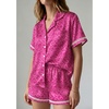 image:imageEkouaer Womens Silk Pajama Sets Button Up Satin Pjs Short Sleeve 2 Piece Pj Sets Cute Lounge Sets with Chest PocketLeopard Print Pink