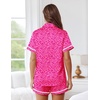 image:imageEkouaer Womens Silk Pajama Sets Button Up Satin Pjs Short Sleeve 2 Piece Pj Sets Cute Lounge Sets with Chest PocketLeopard Print Pink