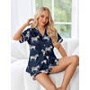 image:imageEkouaer Womens Silk Pajama Sets Button Up Satin Pjs Short Sleeve 2 Piece Pj Sets Cute Lounge Sets with Chest PocketNavy Blue Zebra