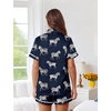 image:imageEkouaer Womens Silk Pajama Sets Button Up Satin Pjs Short Sleeve 2 Piece Pj Sets Cute Lounge Sets with Chest PocketNavy Blue Zebra