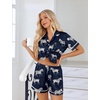 image:imageEkouaer Womens Silk Pajama Sets Button Up Satin Pjs Short Sleeve 2 Piece Pj Sets Cute Lounge Sets with Chest PocketNavy Blue Zebra