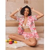 image:imageEkouaer Womens Silk Pajama Sets Button Up Satin Pjs Short Sleeve 2 Piece Pj Sets Cute Lounge Sets with Chest PocketPink Alphabet