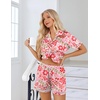 image:imageEkouaer Womens Silk Pajama Sets Button Up Satin Pjs Short Sleeve 2 Piece Pj Sets Cute Lounge Sets with Chest PocketPink Alphabet
