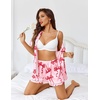image:imageEkouaer Womens Silk Pajama Sets Button Up Satin Pjs Short Sleeve 2 Piece Pj Sets Cute Lounge Sets with Chest PocketPink Bow