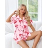 image:imageEkouaer Womens Silk Pajama Sets Button Up Satin Pjs Short Sleeve 2 Piece Pj Sets Cute Lounge Sets with Chest PocketPink Bow