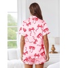 image:imageEkouaer Womens Silk Pajama Sets Button Up Satin Pjs Short Sleeve 2 Piece Pj Sets Cute Lounge Sets with Chest PocketPink Bow