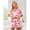 image:imageEkouaer Womens Silk Pajama Sets Button Up Satin Pjs Short Sleeve 2 Piece Pj Sets Cute Lounge Sets with Chest PocketPink Bow