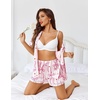 image:imageEkouaer Womens Silk Pajama Sets Button Up Satin Pjs Short Sleeve 2 Piece Pj Sets Cute Lounge Sets with Chest PocketPink Hearts Bow
