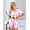 image:imageEkouaer Womens Silk Pajama Sets Button Up Satin Pjs Short Sleeve 2 Piece Pj Sets Cute Lounge Sets with Chest PocketPink Hearts Bow