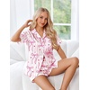 image:imageEkouaer Womens Silk Pajama Sets Button Up Satin Pjs Short Sleeve 2 Piece Pj Sets Cute Lounge Sets with Chest PocketPink Hearts Bow